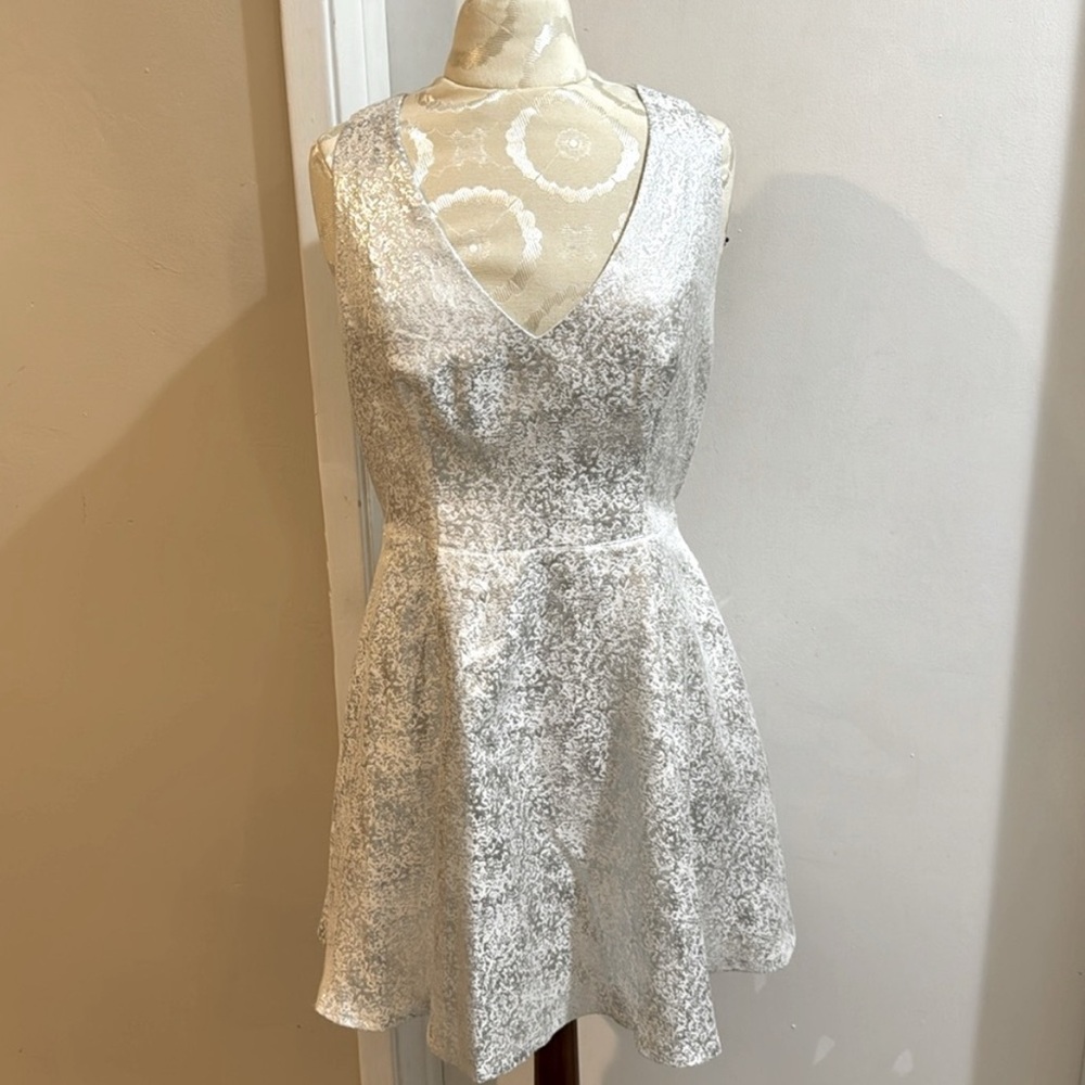 Arc & Co. Shimmery White Sleeveless V-Neck A-Line Mini Dress